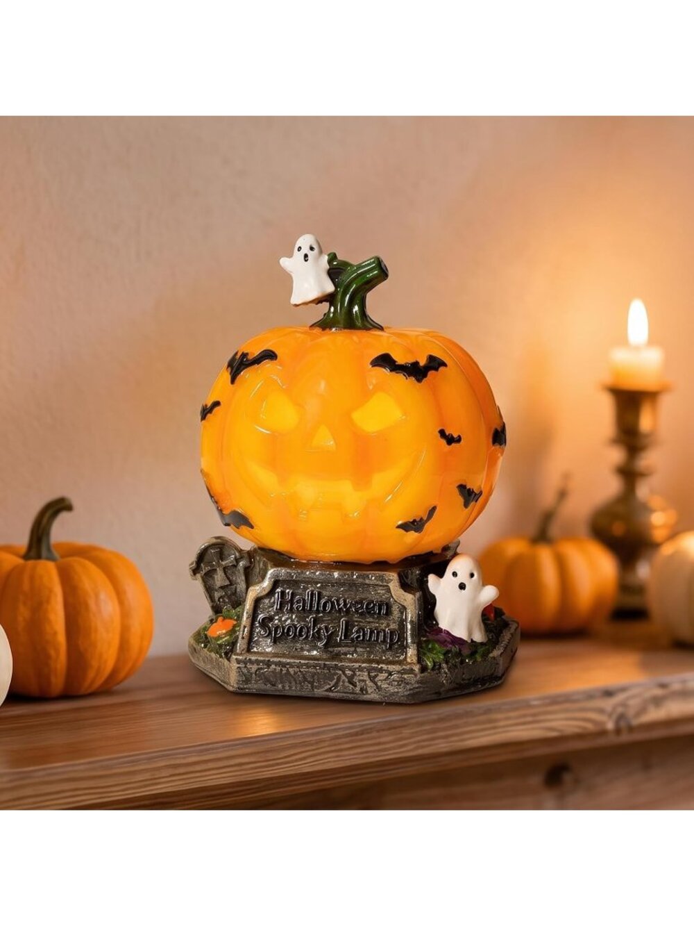 New Halloween Jack-O'-Lantern LED Lamp USB Resin Pumpkin Ghost Bat Decor